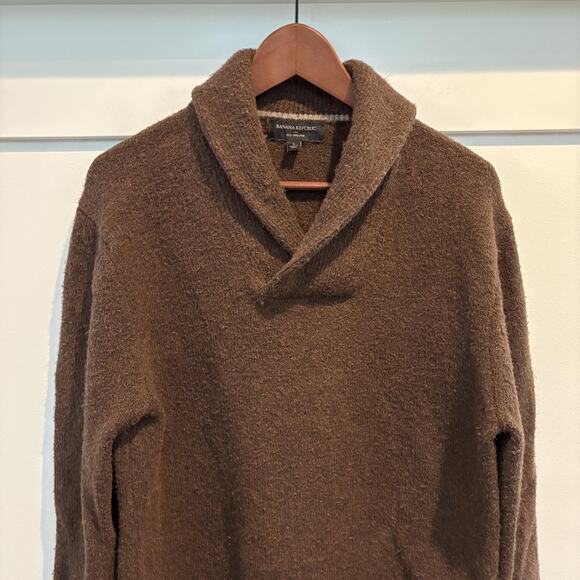 Banana Republic Sweater Mens Small Brown Shawl Collar Eco Pullover Textured Knit - Picture 3 of 10